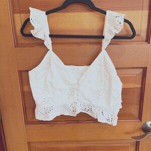 Eyelet Cropped White Tank Top - NWT - Large